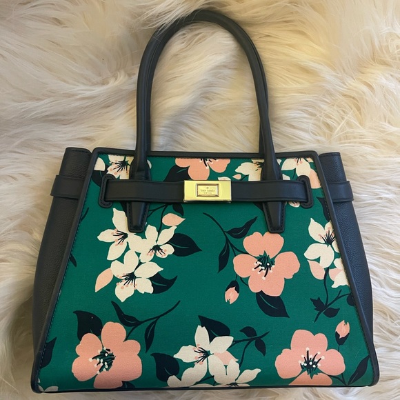 Kate Spade Lucia Lily Blooms Medium Purse and Wallet Set Green Navy Pink - Picture 3 of 15